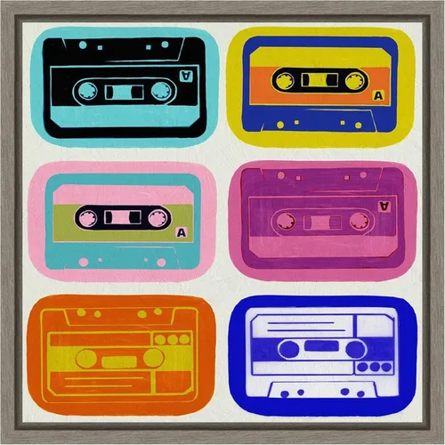 Vista 16 de Amanti Art Framed Canvas Wall Art 16x16 Retro Cassettes by PI Studio, Framed Wall Art Canvas, Entertainment Artwork, Traditional Decor, Small Poster