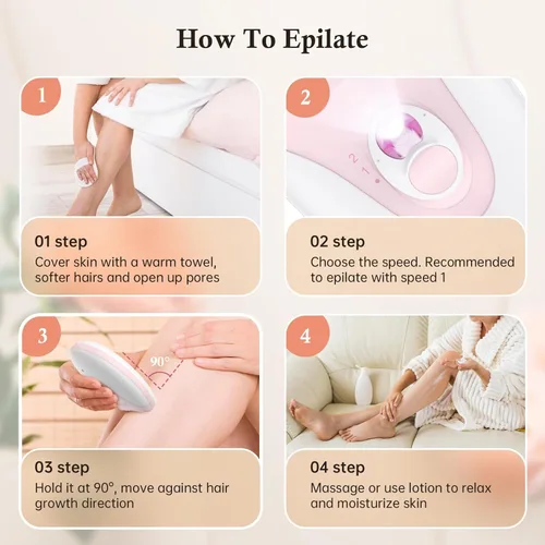 Vista 7 de Epilator, Epilators Hair Removal for Women - 2-Speed Epilator with 36 Tweezers & Massage Pad, Rechargeable LED Hair Removal Device for