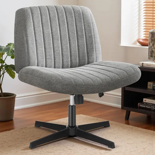 Vista 14 de DUMOS Criss Cross Chair with Wheels, Wide Cross Legged Office Desk Vanity Chairs, Fabric Armless Adjustable Swivel Chairs for Home Computer Task