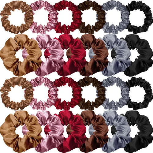 Vista 8 de 24 coleteros de satén para el cabello, de seda, elásticos para el cabello, cuerdas para coleta de caballo para mujeres y niñas, accesorios
