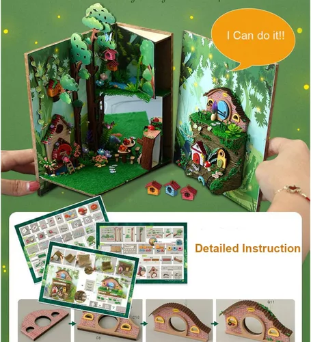 Vista 6 de Kit de rincón de libros en miniatura, casa de muñecas de madera, rincones de libros para decoración de estanterías, sujetalibros, manualidades