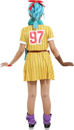 Vista 5 de Cosplay.fm Disfraz de anime para mujer, vestido amarillo con bufanda y cinturón