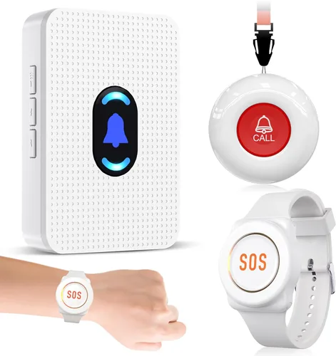 Vista 7 de Daytech Botón de llamada inalámbrico del localizador del cuidador para ancianos en el hogar Sistemas de alerta de vida para personas mayores