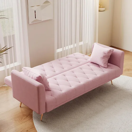 Vista 81 de Sofá cama moderno de terciopelo de 72 pulgadas, sofá cama plegable convertible con 3 respaldos ajustables, sofá biplaza reclinable copetudo