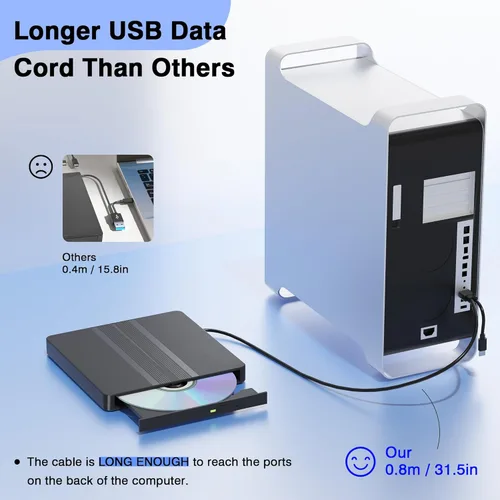 Vista 4 de Unidad externa de CD/DVD para portátil, unidad de DVD externa USB, lector de grabador de CD para computadora portátil, DVD/CD-ROM +/-RW Disco