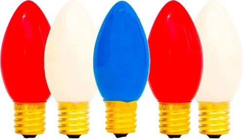 Vista 12 de EST. LEE DISPLAY L D 1902 Bombillas C7 para el 4 de julio, luces de Navidad multicolor transparentes, bombillas de repuesto rojas, blancas y azules