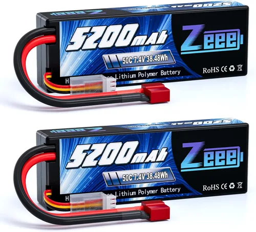 Zeee 7.4V Lipo Battery 2S 50C 5200mAh Estuche rígido con conector T (2