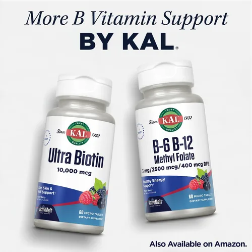 Vista 7 de KAL CoEnzyme Complejo de vitamina B, vitaminas B masticables para energía saludable, glóbulos rojos y soporte de la función nerviosa con vitamina