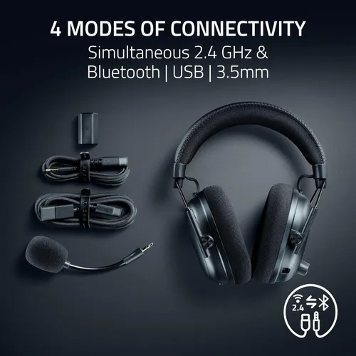 Vista 7 de Razer BlackShark V3 Pro Wireless ANC Gaming Headset for PC: Full Band Mic - 50mm Drivers - 2.4 GHz, Bluetooth, USB, 3.5mm - Works with Mac, PS5