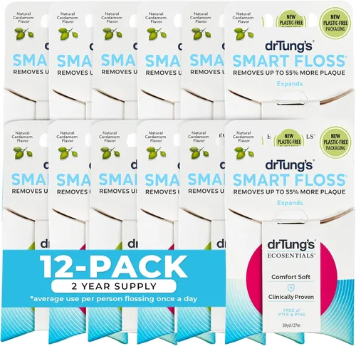 Vista 9 de DrTung's Smart Floss, 30 yardas, hilo dental – Los colores naturales del sabor del cardamomo pueden variar