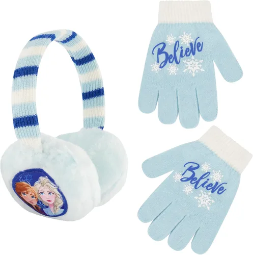 Disney Juego de orejeras de invierno para niñas Frozen 2 calentadores de oídos azul claro guantes de edad 4-7 Azulclaro