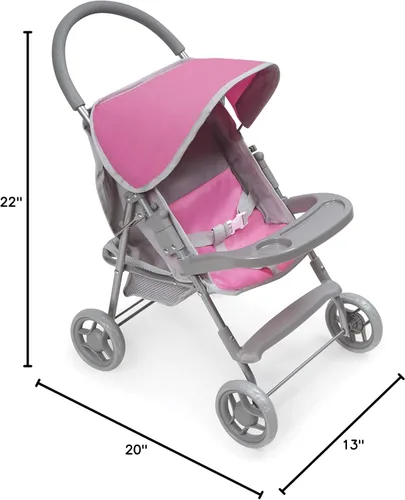 Vista 11 de Badger Basket Deluxe Glide - Cochecito plegable para muñecas de 18 pulgadas en gris y rosa, ideal para aventuras de juego