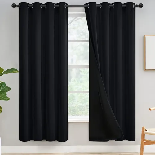 Vista 103 de Yakamok Cortinas 100% opacas para dormitorio, 2 paneles, cortinas de ventana completamente opacas, paneles de ventana con aislamiento térmico