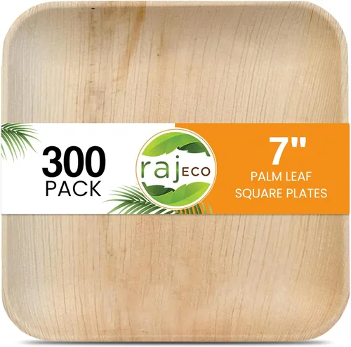 Vista 20 de Raj Palm Leaf Plates [100-Pack] 7" Square Plates (2 CASES - 200 PACK) like Bamboo plates Disposable, Strong, Decorative Compostable Tableware for