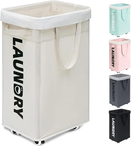 Vista 10 de Goodpick Canasta de lavandería enrollable con ruedas 75L, Canasta de lavandería negra para ropa sucia, Canasta de lavandería plegable con lavado