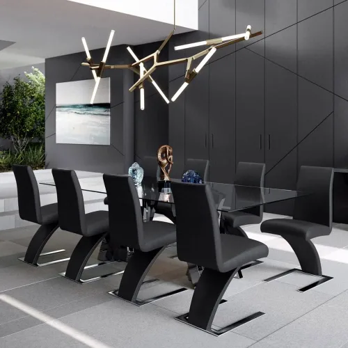 Vista 7 de ZURI Muebles Silla de comedor Mesa moderna en cuero sintético negro y acero inoxidable