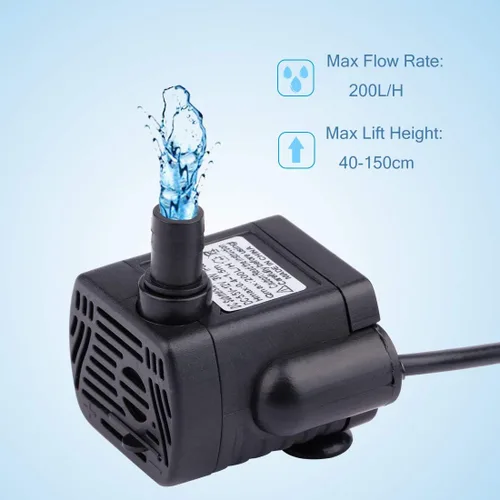 Vista 4 de Driew, pequeña bomba de agua, con cable de carga, solar, sumergible, resistente al agua, 3W DC 3,5-9V USB., 12.0 volts