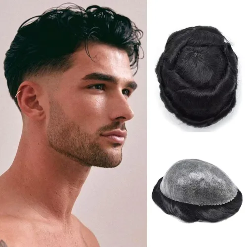 Toupee para hombres, sistema de cabello para hombre, color negro, marrón y rubio, pieza de cabello humano transparente para hombre, tupé inyectado