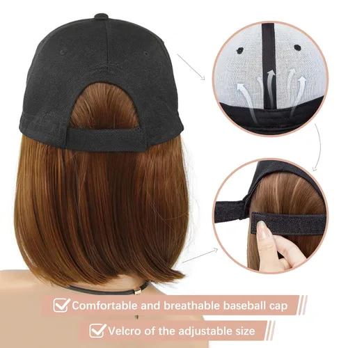 Vista 4 de SEGO Gorra de béisbol con extensiones de cabello para mujer, resistente al calor, pelo sintético unido corto y recto, peluca de gorra de béisbol
