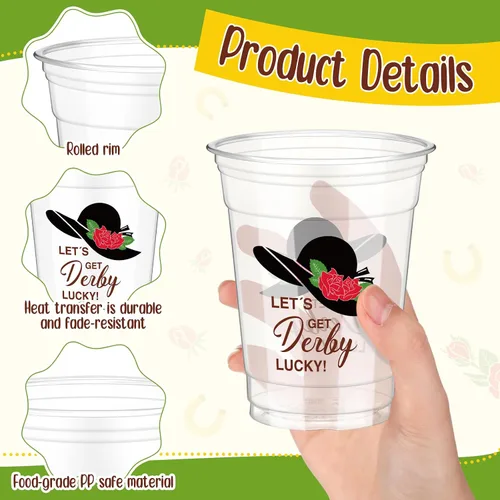 Vista 3 de Sliner 48 vasos de plástico desechables Derby a granel de 12 onzas transparentes para fiestas de carreras de caballos para beber vasos de plástico