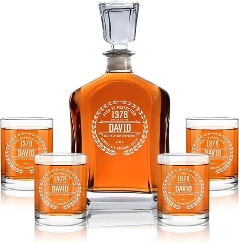 Decantador de whisky personalizado - 4 diseños - Regalos de cumpleaños para hombres 2025, papá, esposo, él, novio - Regalos de whisky para hombres -
