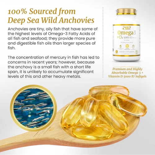 Vista 5 de SIGNIFY NATURE Suplemento de aceite de pescado Omega 3 con vitamina D3 5000 UI - Cápsulas de triglicéridos de 1000 mg para la salud cerebral