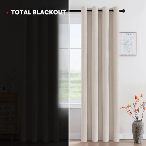 Vista 351 de Primitive - Cortinas opacas 100 % de lino texturizado natural para dormitorio, sala de estar, cortinas para ahorra energía, tela de arpillera