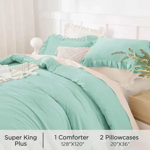 Vista 222 de Andency - Edredón beige con volantes tamaño individual, de 2 piezas, estilo rústico shabby clásico para niños, ligero y suave de microfibra