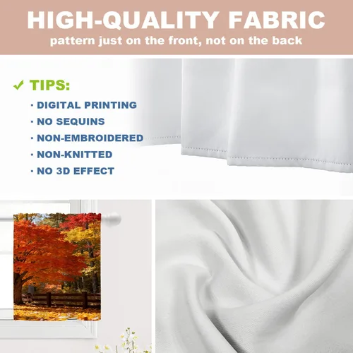 Vista 4 de Shrahala Orange Autumn Autumn Tier Curtains for Kitchen Windows, Fall Cafe Curtain Multilayer Polyester Blackout Half Valances for Windows 2 Pack 26