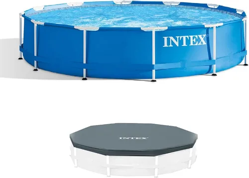 Intex Cubierta redonda de 12 pies por 30 pulgadas para piscina sobre el suelo y Intex de 12 pies, PVC, con capacidad para 6 personas, color gris