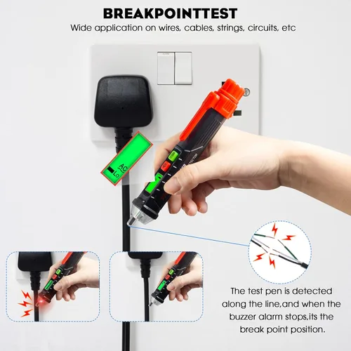 Vista 3 de WGGE - Probador de voltaje AC/Probador de voltaje sin contacto con doble rango de CA 12V-1000V/48V-1000V, Lápiz eléctrico con pantalla LCD y alarma