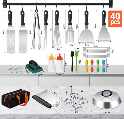 Vista 2 de 40 piezas de kit de accesorios para parrilla, juego de accesorios para parrilla de parte superior plana para Blackstone y Camp Chef, juego