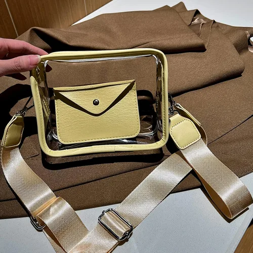 Vista 6 de Mini bolso cruzado transparente con monedero para mujer, aprobado por estadios, bolsa cuadrada de hombro