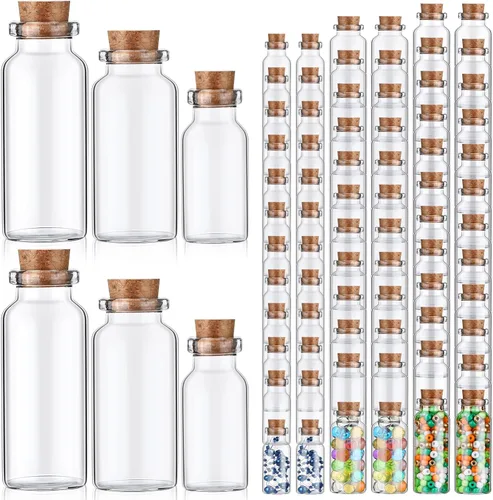 Dandat 100 frascos de vidrio pequeños con tapones de corcho, 0.2 fl oz, 0.3 fl oz, 0.5 fl oz, decoración de bricolaje, pequeños frascos de vidrio
