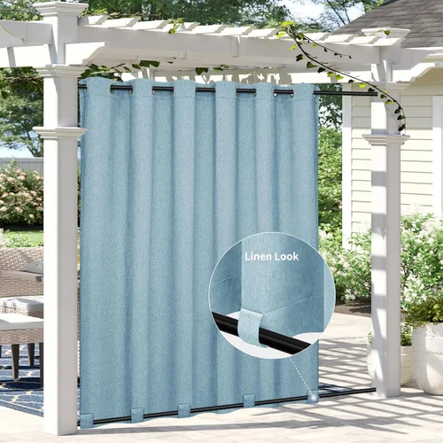 Vista 24 de Easy-Going - Cortinas para exterior con aspecto de lino impermeables y a prueba de viento para porche, cortinas suaves y gruesas de privacidad