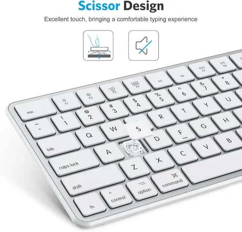 Vista 7 de OMOTON Teclado Bluetooth compatible con Mac, con teclado numérico, teclado inalámbrico recargable compatible con MacBook Pro/Air, iMac, Mac mini/Pro