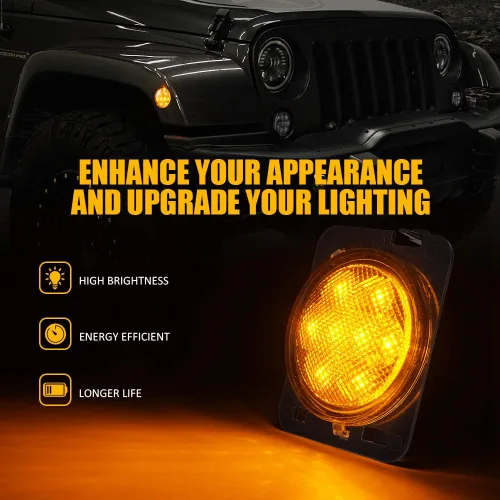 Vista 2 de Kits de luces LED intermitentes y de posición lateral de Xprite, luces LED compatibles con Jeep Wrangler JK y Wrangler Unlimited 2007-2018 - Lente