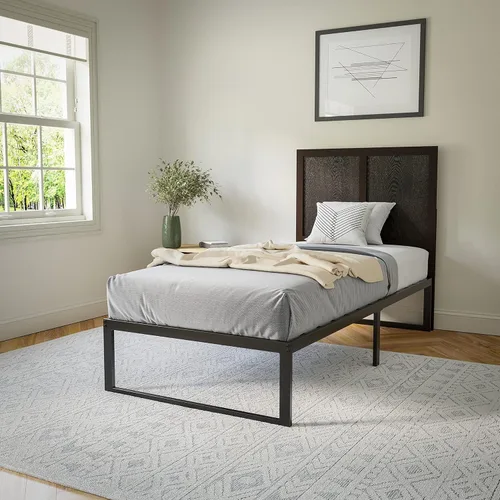 Vista 2 de Flash Furniture Oliver Cabecera de madera tamaño individual, cabecera de dos paneles en color marrón oscuro