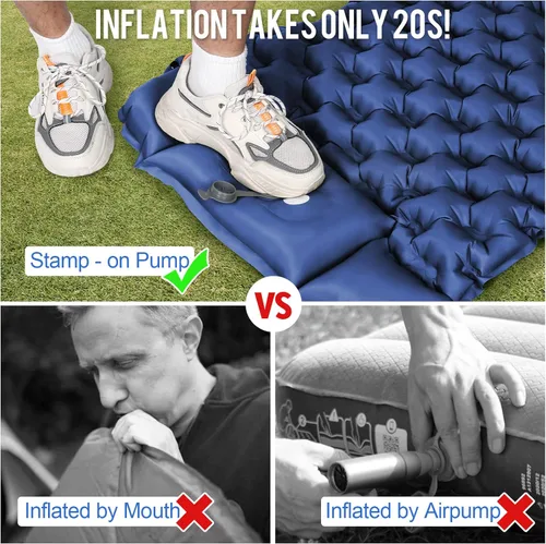 Vista 2 de WANNTS Sleeping Pad, Ultralight Inflatable Sleeping Pad for Camping, Built-in Pump, Ultimate for Hiking - Airpad, Carry Bag, Repair Kit - Compact &