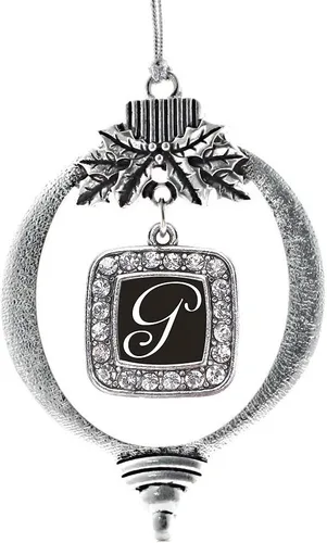 Vista 244 de Inspired Silver - Mis iniciales - Adorno con dije de letra S - Adornos navideños cuadrados de plata con joyas de circonita cúbica