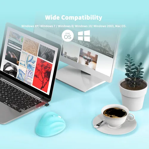 Vista 7 de Ergo Mouse inalámbrico ergonómico con receptor USB para PC, laptop y escritorio, mouse vertical con clics silenciosos de larga duración