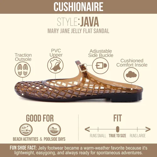 Vista 5 de CUSHIONAIRE Java - Zapatos planos de gelatina para mujer con correa ajustable, puntera cerrada, diseño de mula Mary Janes, sandalias impermeables