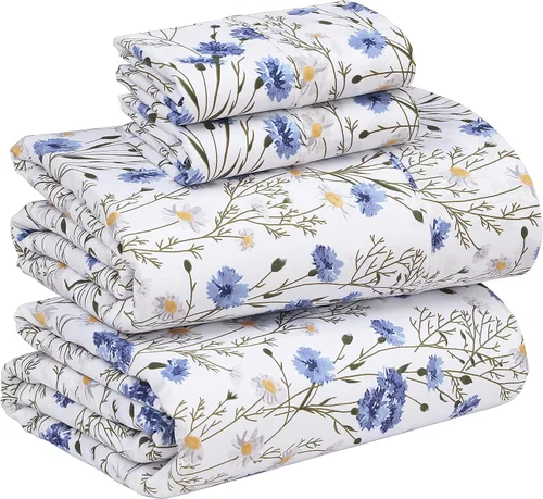 Vista 56 de RUVANTI Sábanas 100% algodón percal tamaño Queen, diseño floral refrescante y transpirable, duraderas, con una sensación nítida, suave y cómoda