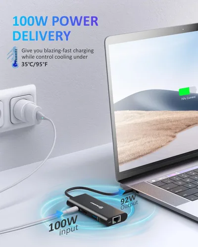 Vista 8 de UtechSmart Hub USB C, adaptador multipuerto Ethernet 6 en 1 USB C a HDMI Dock compatible con dispositivos MacBook Pro/Air, Chromebook, Dell XPS, HP