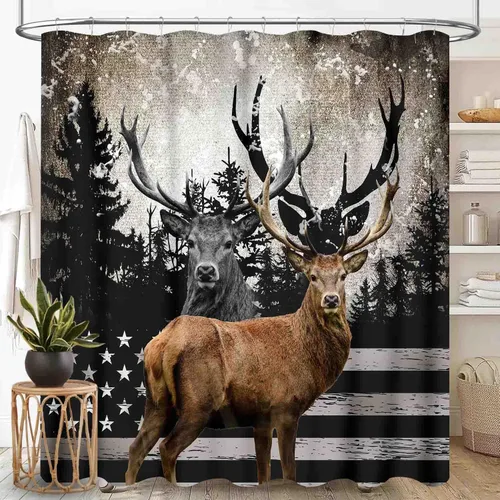 Vista 11 de Cortina de ducha de madera rústica para baño, tablero de madera marrón rústica, versículo de la Biblia, casa de campo traviesa, granero occidental