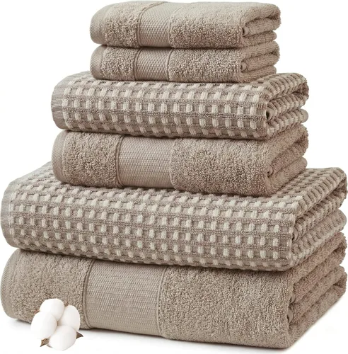 Vista 11 de Modern Threads Juego de 6 toallas de damasco jacquard/sólido ultra suave 550GSM 100% algodón peinado con bordes adornados [melocotón]