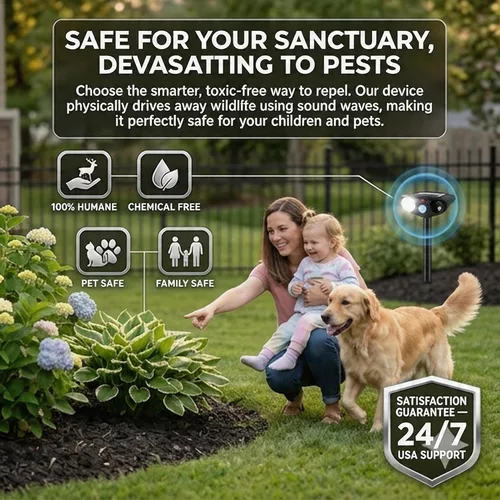 Vista 7 de 2026 4Pack Sonic Fortress Pro Deer Repellent Outdoor Solar Ultrasonic Animal Repellent with Motion Sensor&Flash Light-IP65 Waterproof Cat Repellent