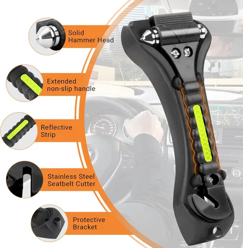 Vista 2 de 2 piezas para romper ventanas de automóvil, rompecristales, cortador de cinturón de seguridad, martillo de seguridad 2 en 1 para automóvil