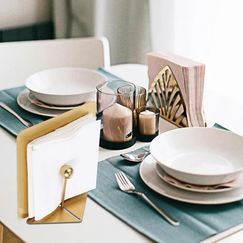 Vista 6 de Hemobllo Stainless Steel Napkin Holder Large Tabletop Dispenser with Weighted Arm for Kitchen and Restaurant, Golden Rustic Paper Towel Holder for