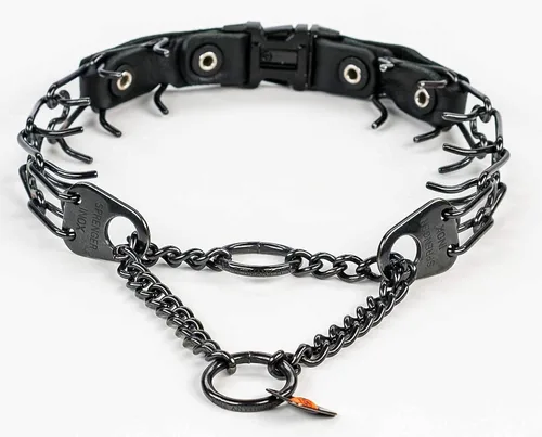 Vista 5 de Herm Sprenger Collar de entrenamiento para perros con liberación rápida en negro, acero inoxidable, sin tirón, collar fácil de cuero con hebilla